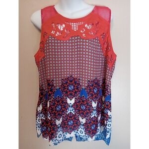 Pale Sky Lace Shoulder‎ Angelyne Stitch Fix Color Button Back Detail Top Size L